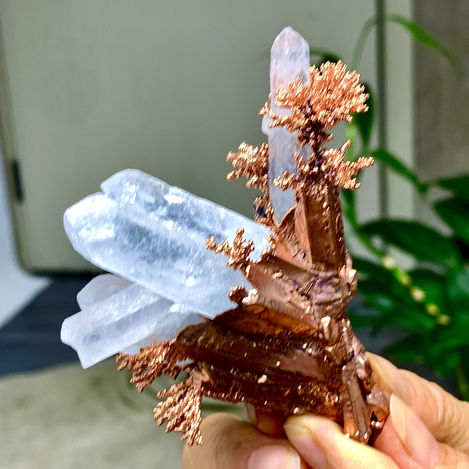 102G Rare!! iridescent Native Copper with white quartz crystal mineral-symbiosis