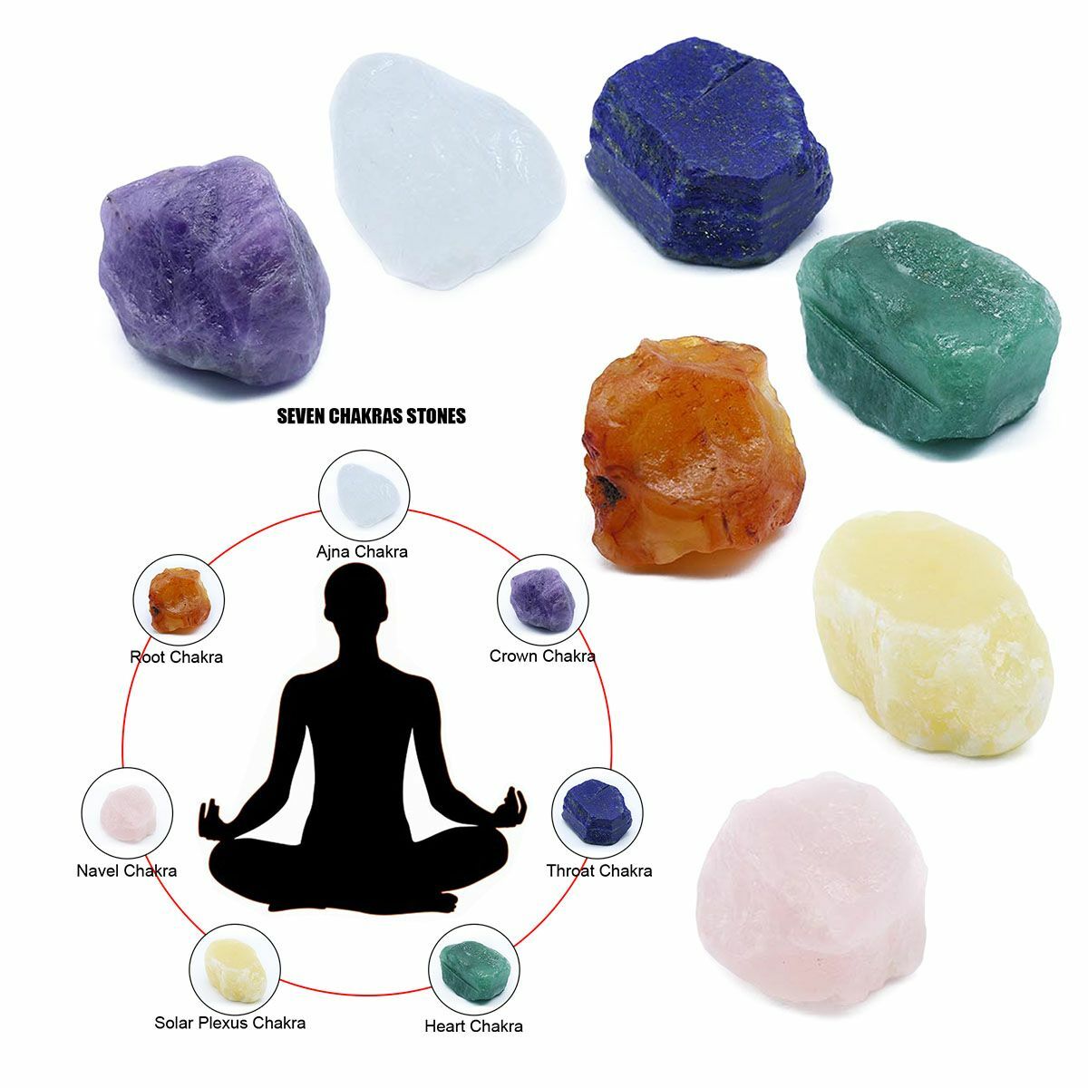 Healing 7Pcs Chakra Engraved Symbols Crystal Palm Worry Stones Set Reiki Energy