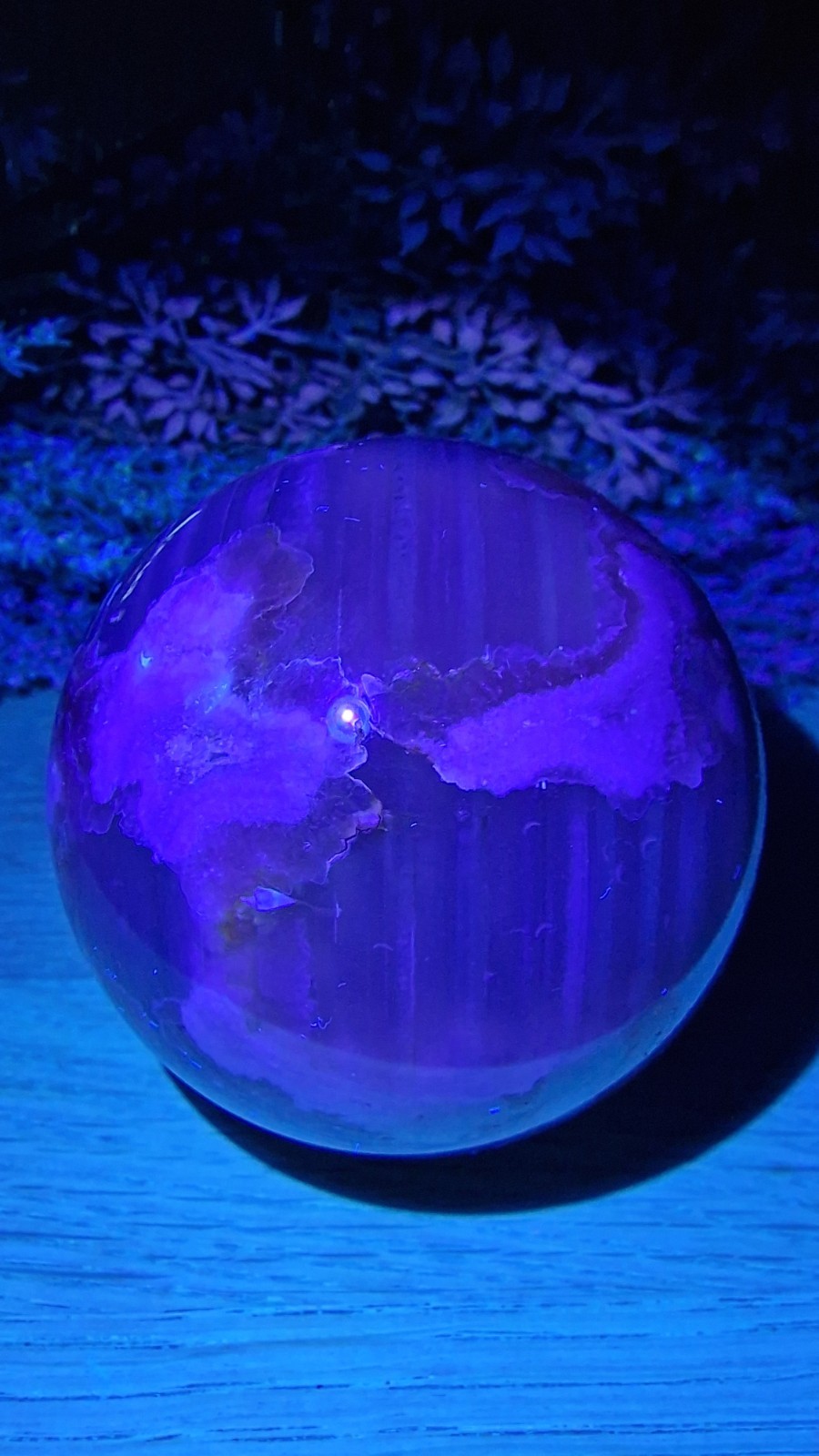 Flower Agate Crystal Sphere 537g 73mm UV Reactive Free Stand