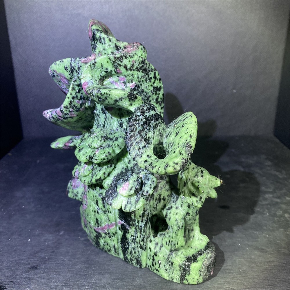 3.8LB 7″ Natural Ruby In Zoisite 9-Tailed Fox Statue Crystal Reiki Carving Decor