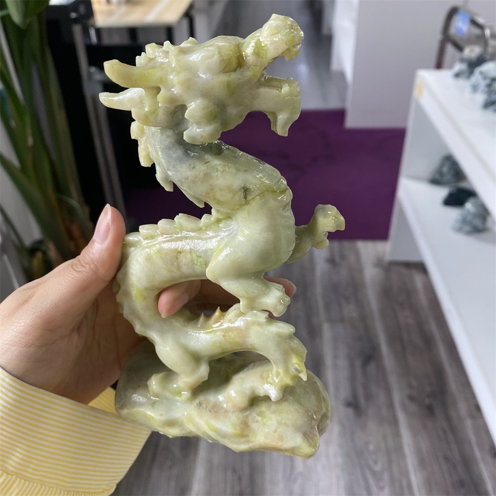 1LB 6.1″Natural Xiuyan Jade Chinese Dragon Statue Crystal Reiki Carving Decor