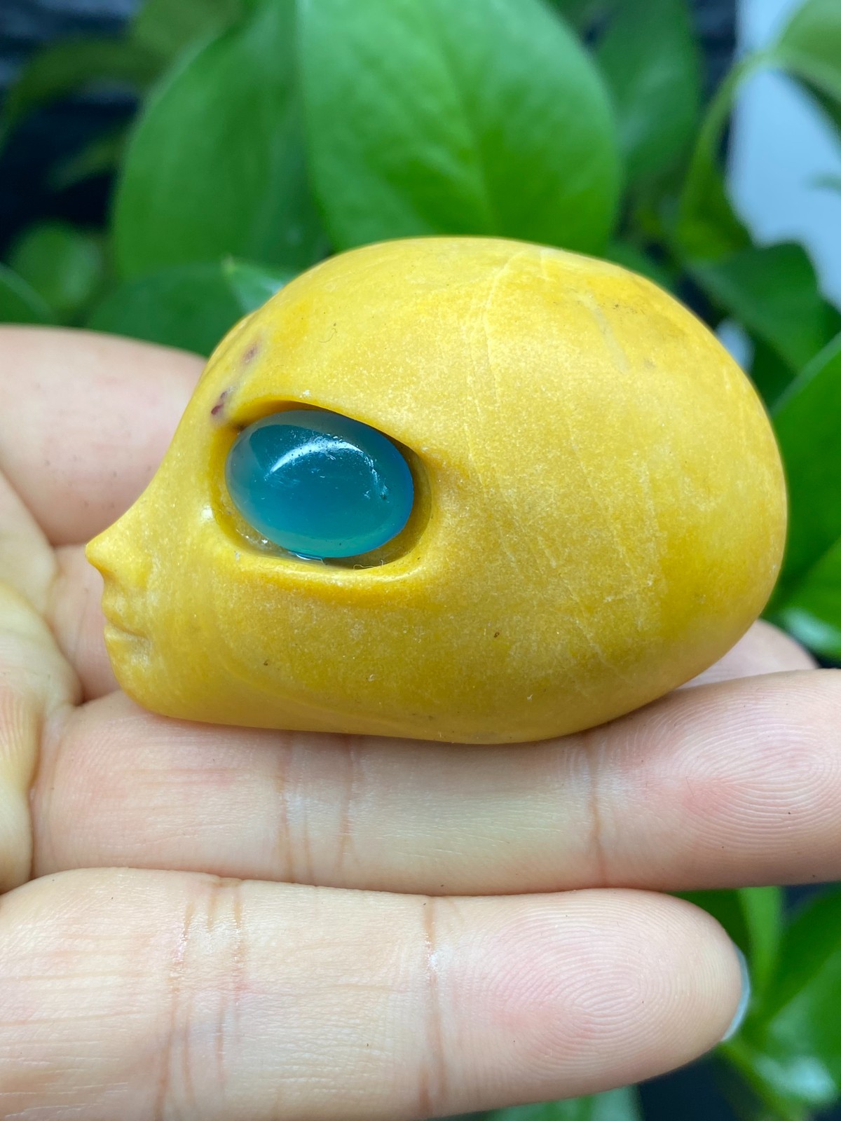 1pc Natural Yellow jade Quartz Carved Alien Skull Crystal Reiki Healing Gem Gift
