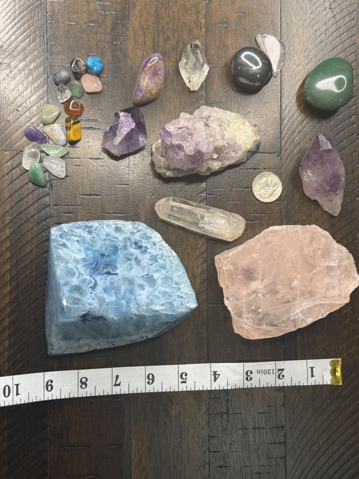 Mixed Lot of polished stones, amethysts, crystals, rose quartz and more!