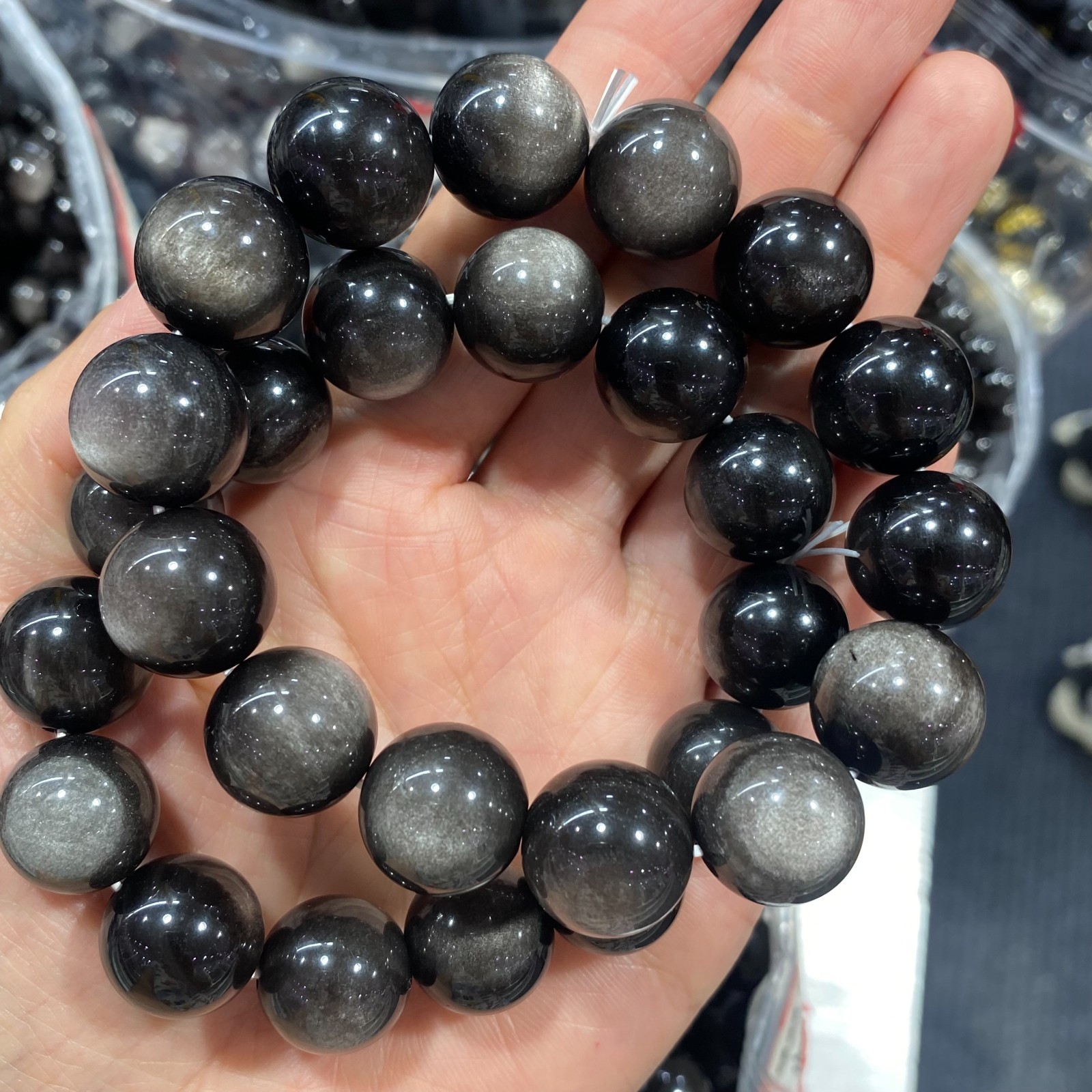 1Pcs silver obsidian bracelets 16mm