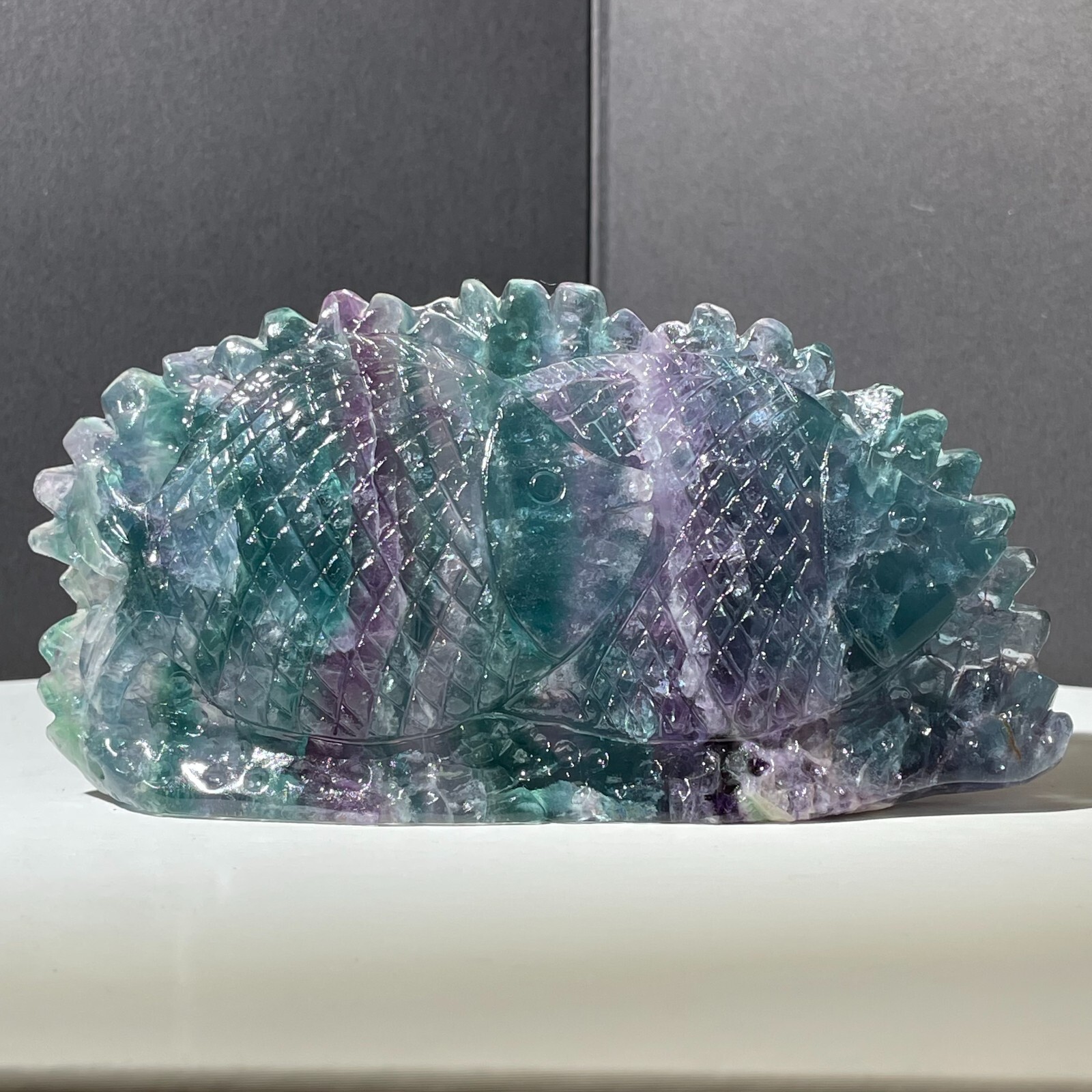278g Natural fluorite hand carved fish quartz crystal spiritual healing