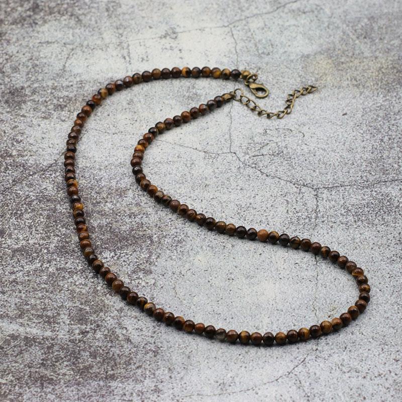 Antique Handmade 4mm Natural Stone Beads Necklace Simple Mens Chocker Necklace