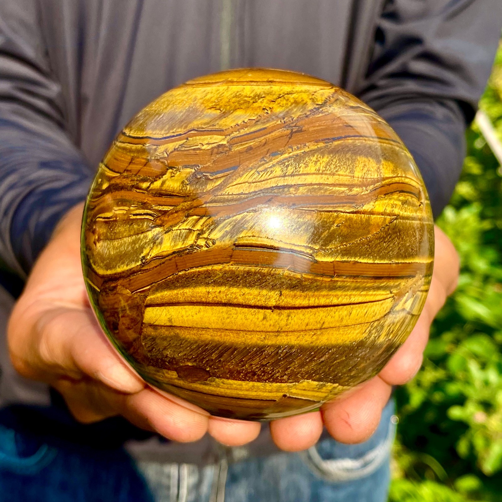 2.07LB Natural Tiger Eye Stone Crystal Ball Quartz Healing Sphere Décor