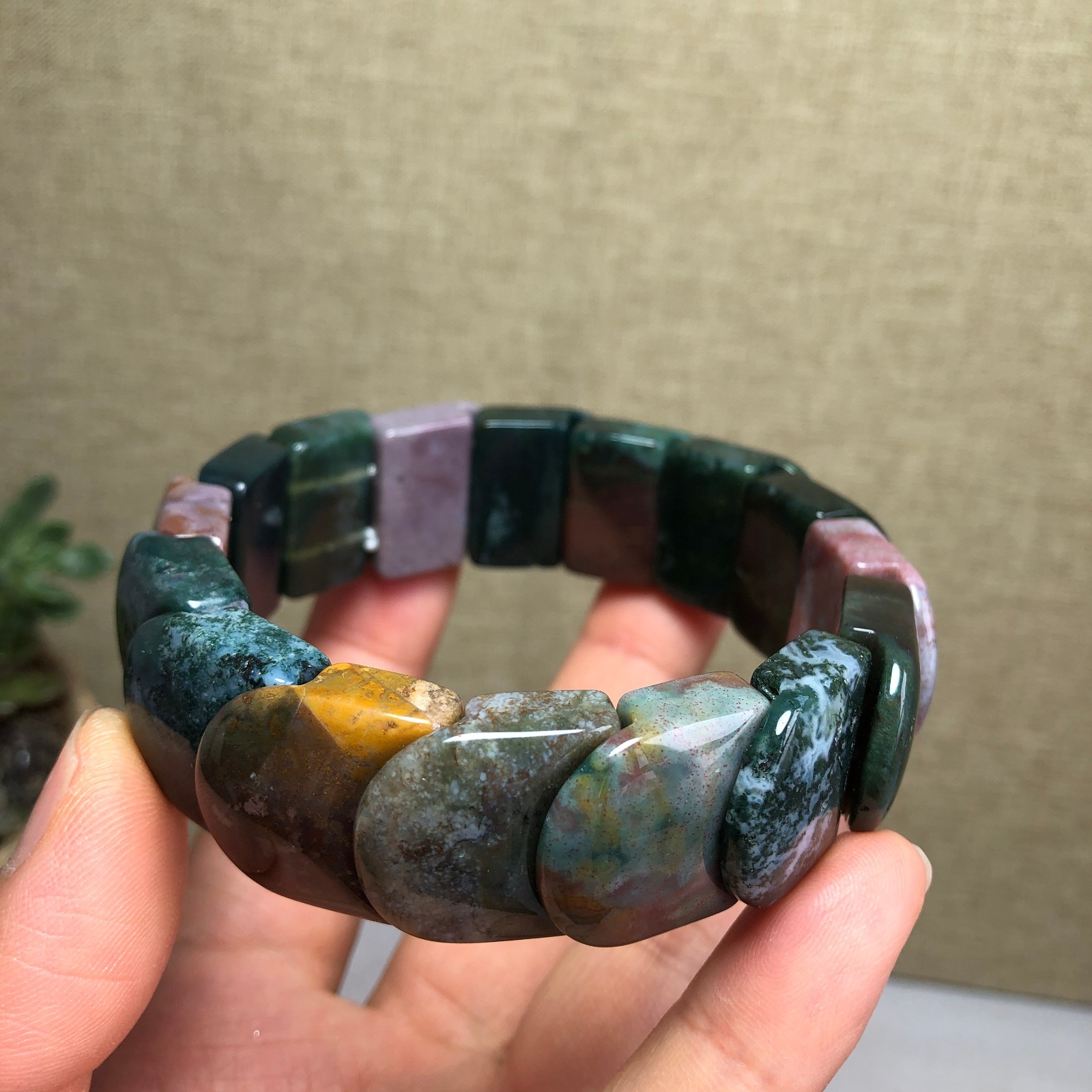 Top Natural Ocean Jasper Stone Bracelet colorful Gemstone Stretch Handmade A6149