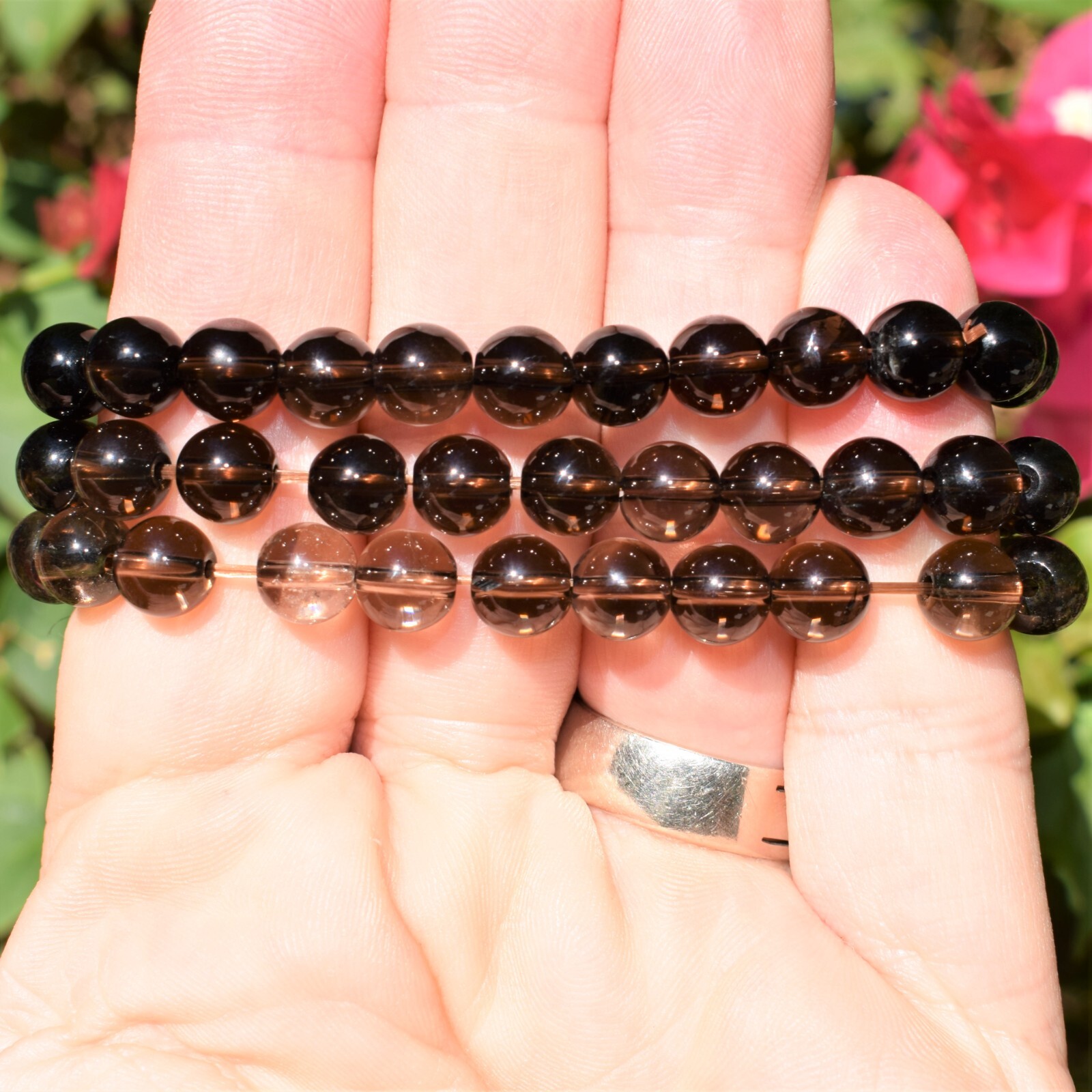 CHARGED Smokey Quartz Crystal 8mm Stretchy Bracelet + Baby Selenite Puffy Heart