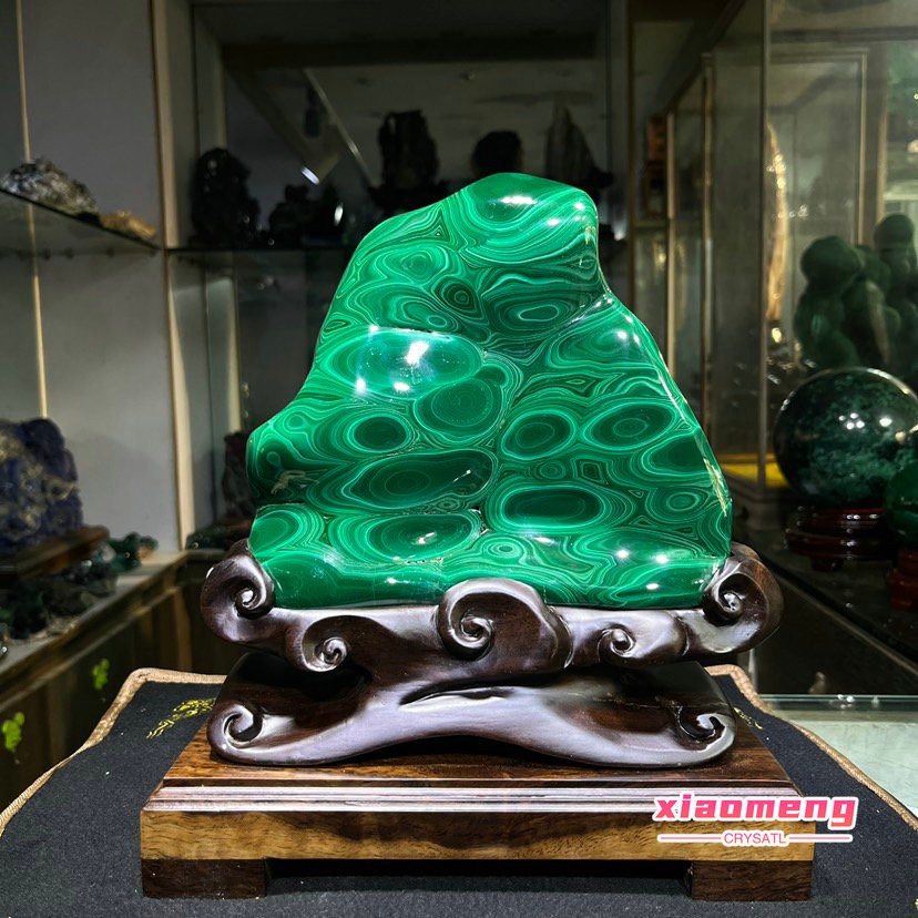 7LB Rare! Top Natural malachite Quartz mineral Crystal Carved Specimen+base