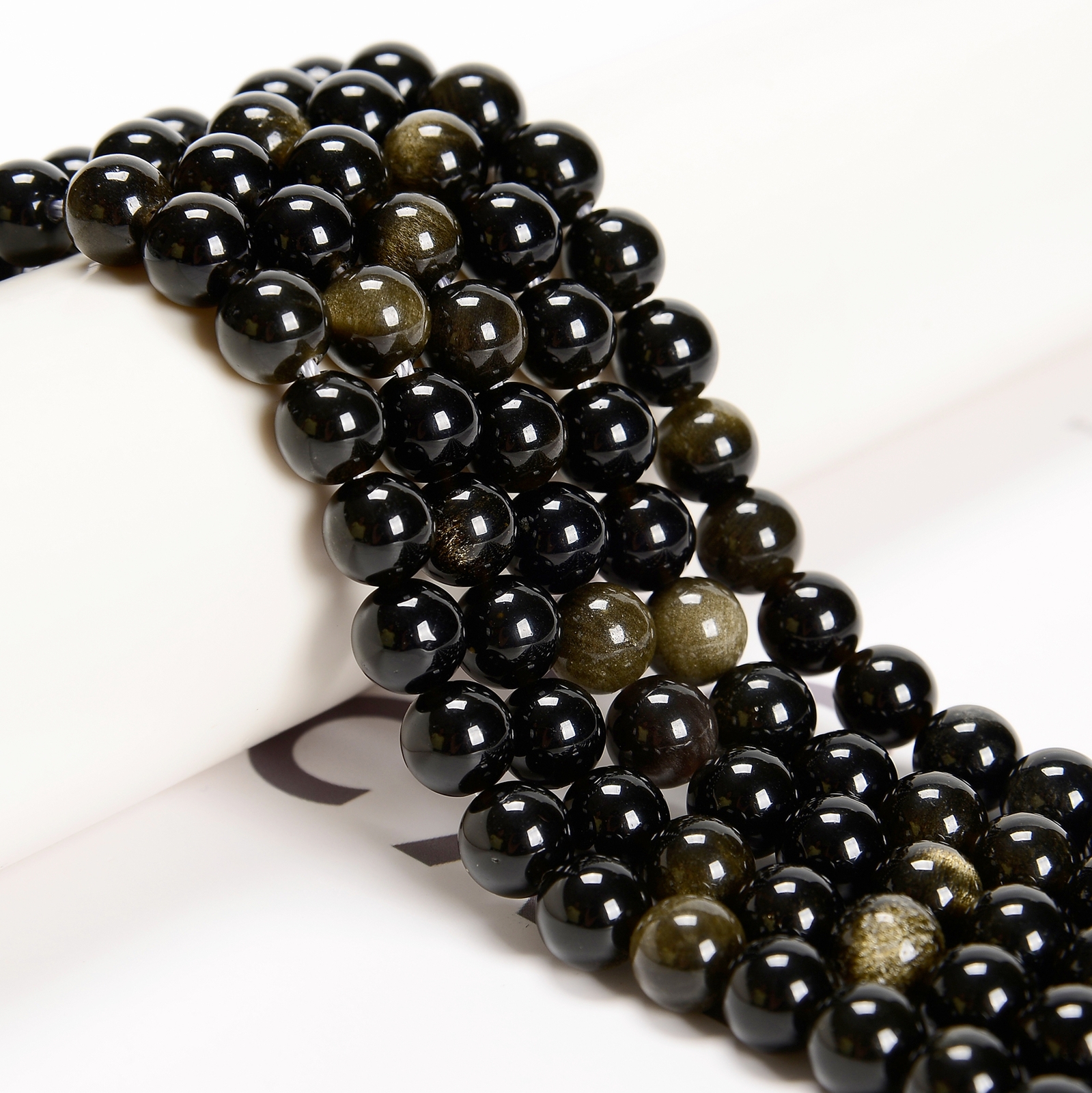Gold Sheen Obsidian Smooth Round Beads 4mm 6mm 8mm 10mm 12mm 15.5″ Strand