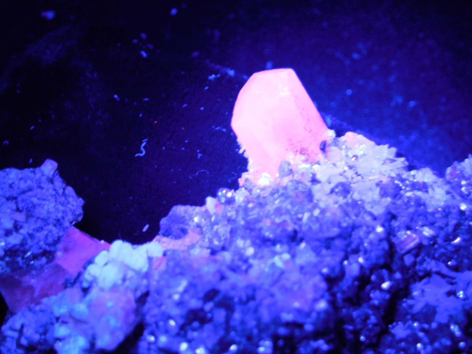 FLUORESCENT Calcite CRYSTAL Cluster on PYRITE Crystals Peru 125gr