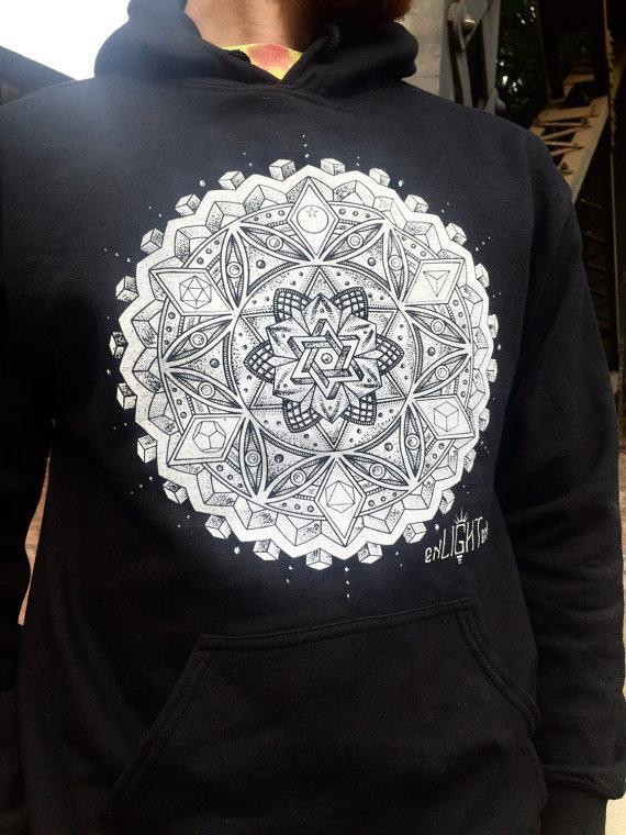 Botanical Omniscience Sacred Geometry Hoodie Featuring Platonic Solids, Flower O