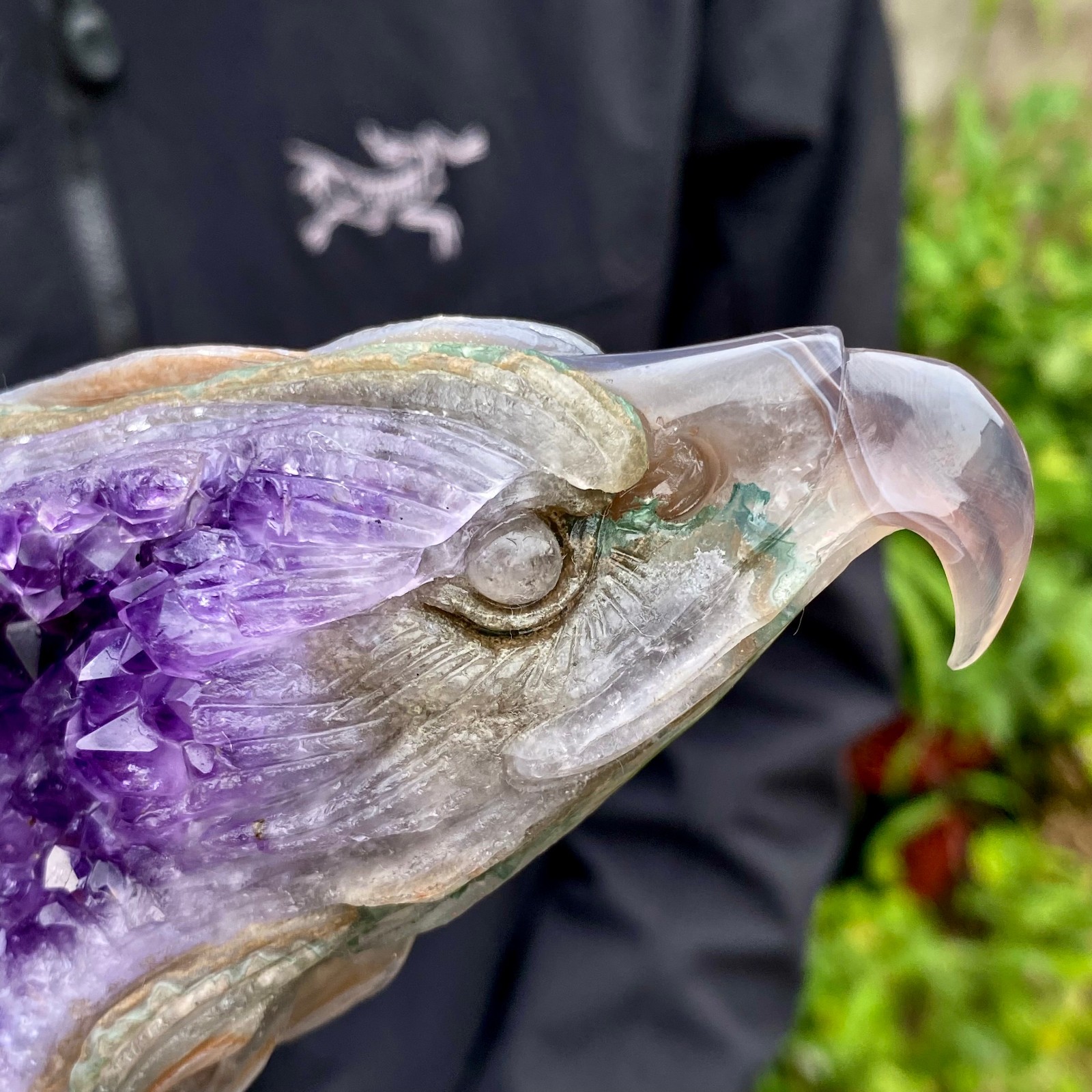 2.2LB Natural Amethyst Agate Geode Hand Carved eagle Quartz Crystal Decor