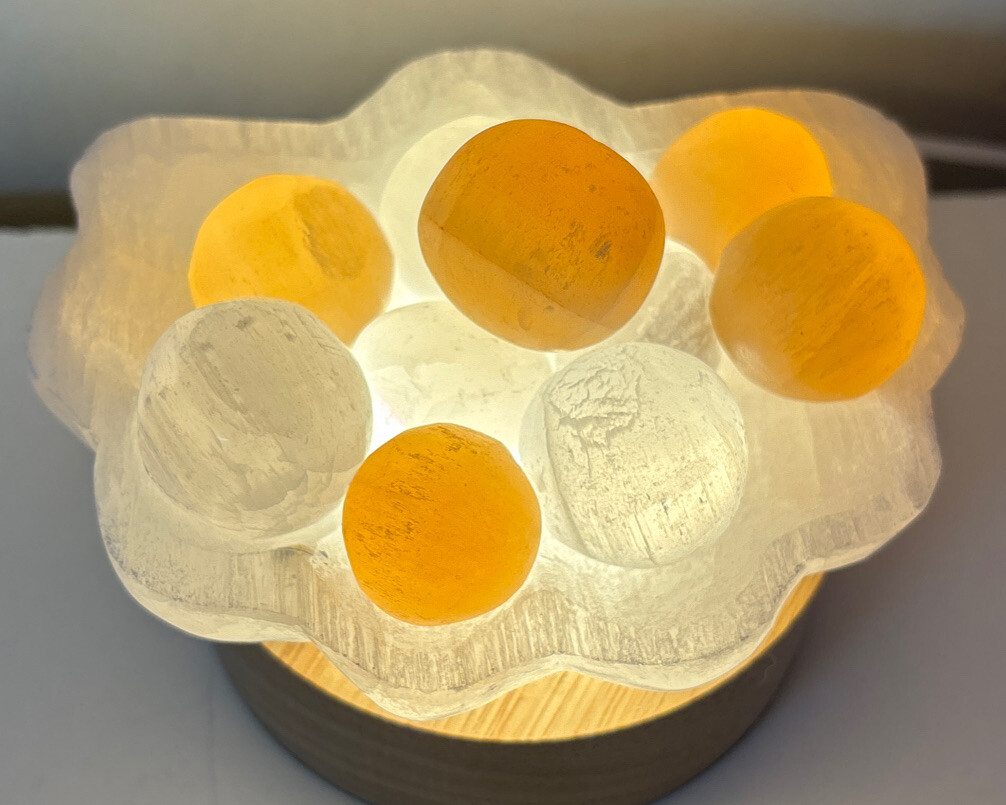 Selenite seashell and pearl lamp
