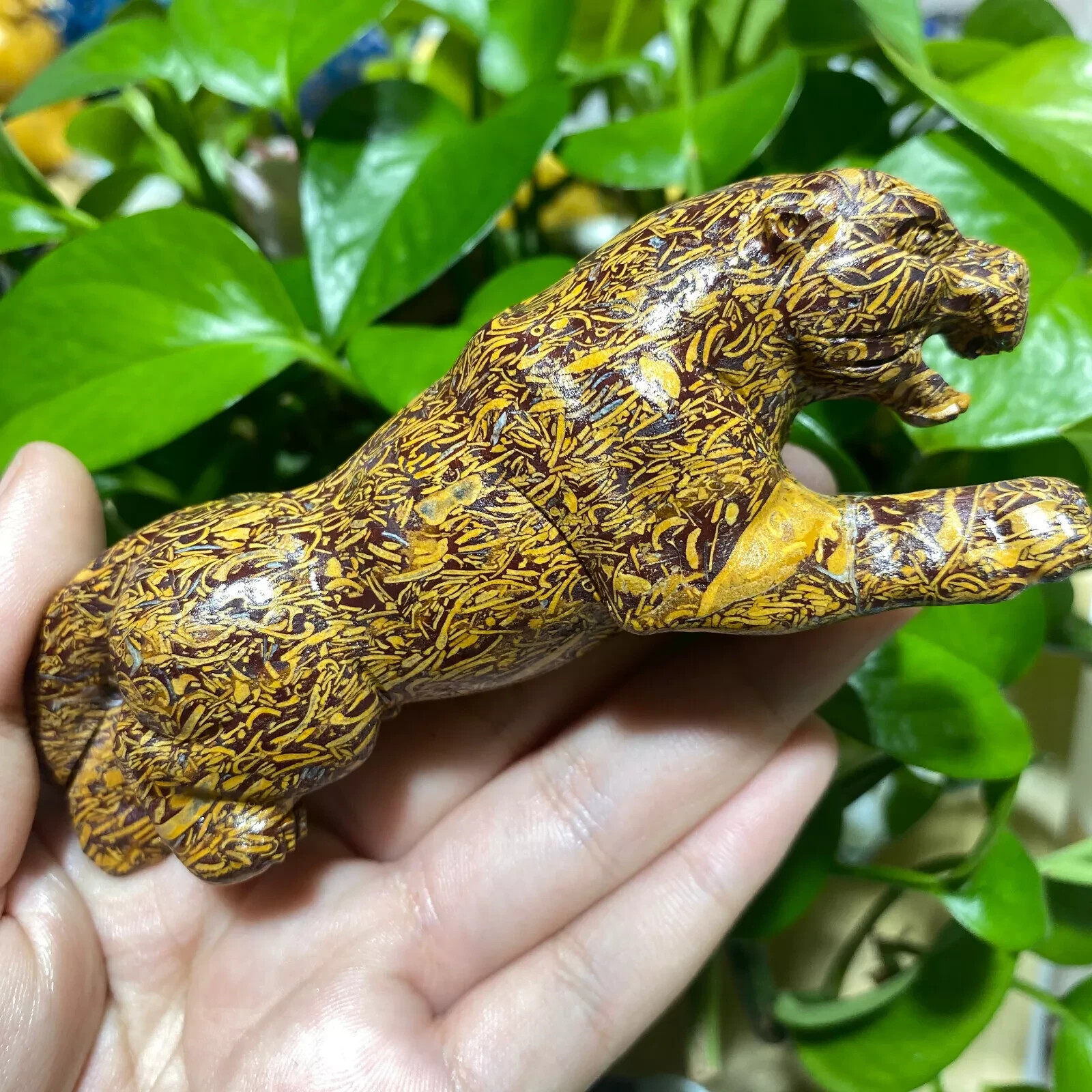 1pc Natural calligraphy jasper Quartz Carved Crystal Leopard Skull Reiki Healing