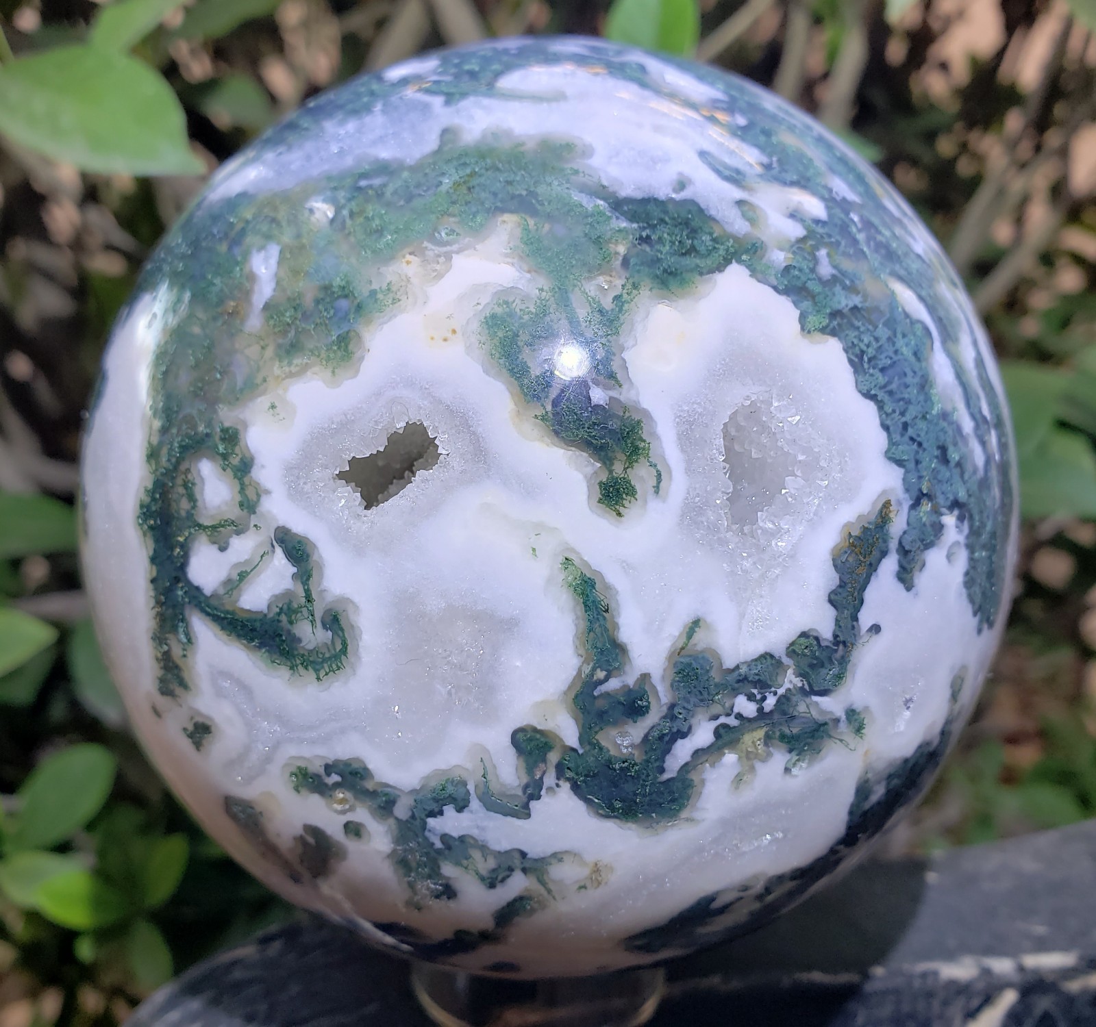 4″ Green Moss Agate Quartz Crystal Mineral Sphere Ball Orb UV Druzy, 1427g