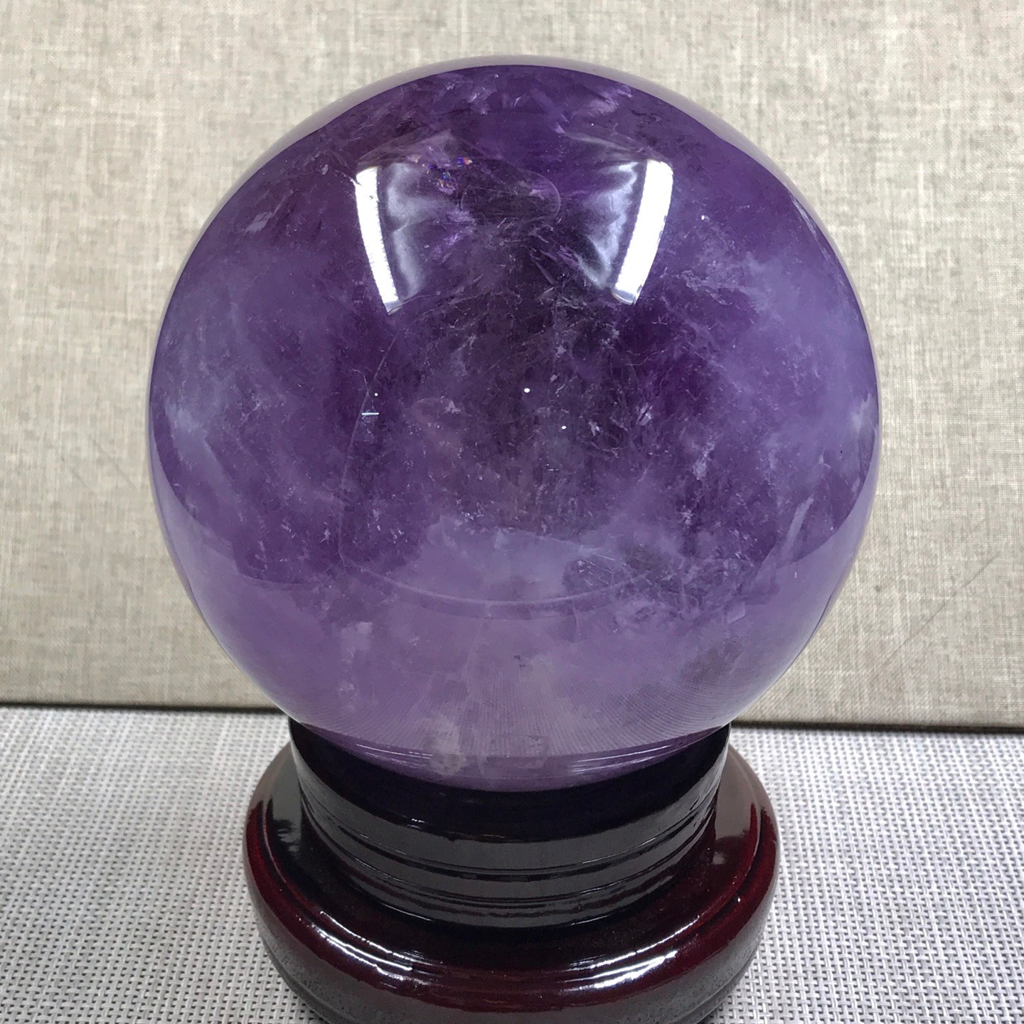 7.6LB Natural Amethyst Sphere Crystal Ball with Wood Stand Healing Feng Shui Dec