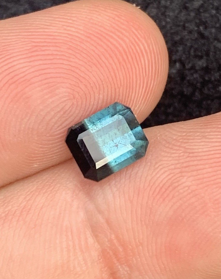 1.70ct natural rare black & blue waterful faceted bi colors tourmaline 7.8mm