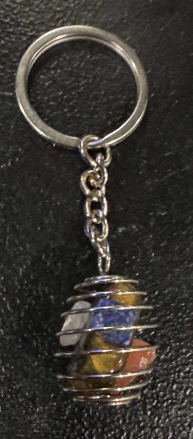 Multicolor Chakra Tuning Gemstone Spiral Key Chain – Metaphysical Gift