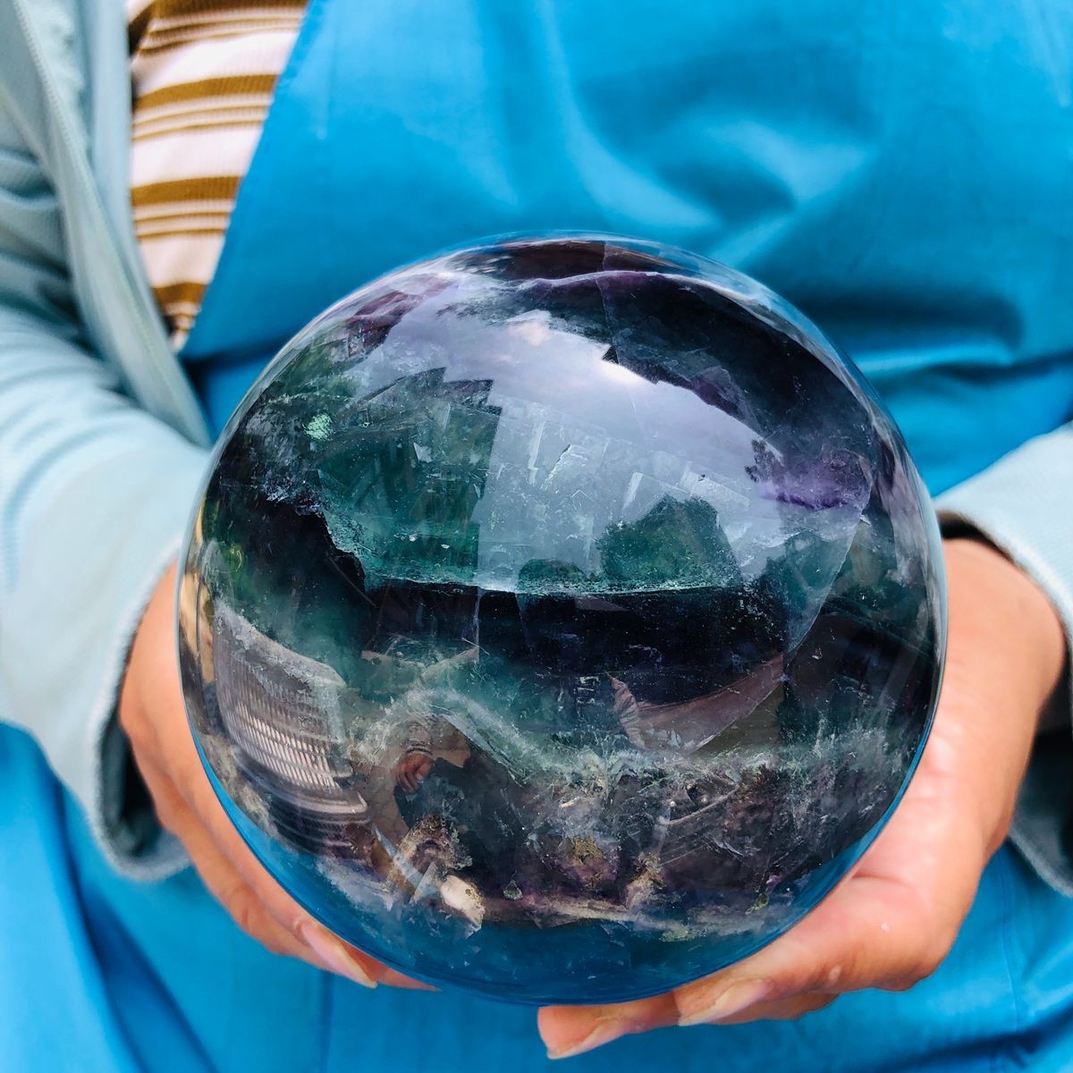 4.53LB Large Natural Fluorite Sphere Quartz Crystal Ball Energy Healing Stone