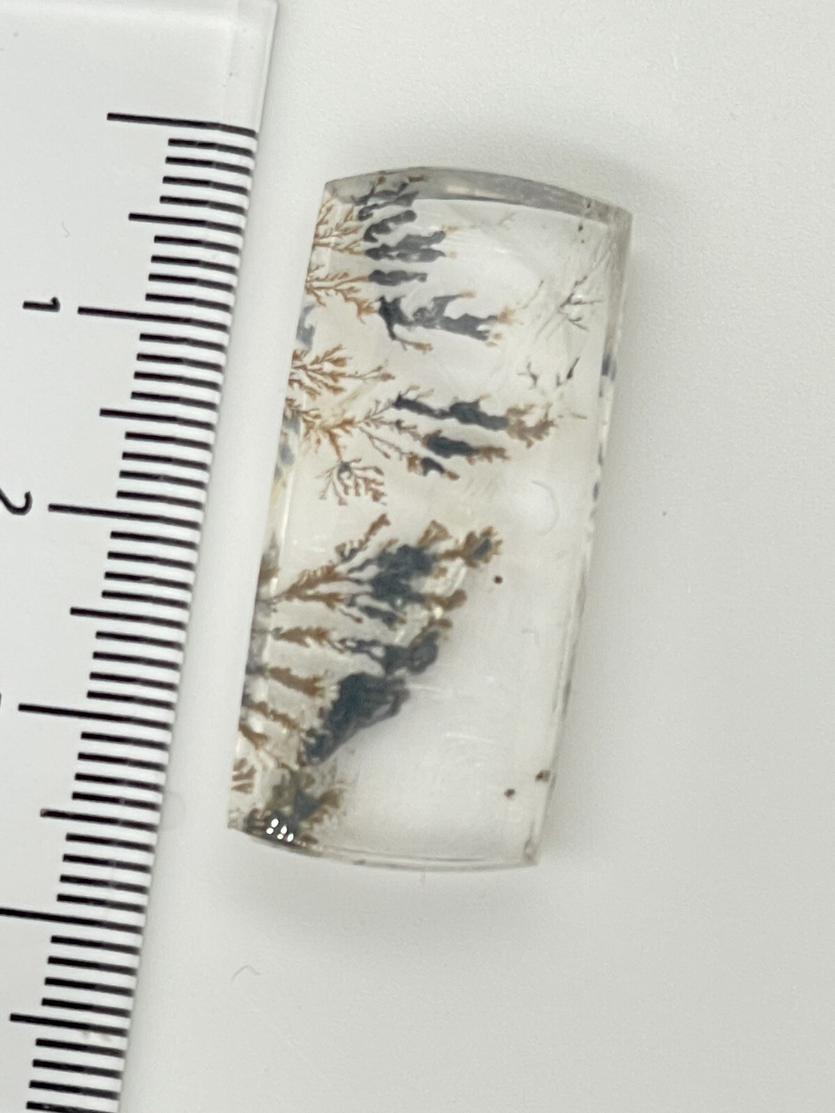 Unique Cut 38.12 Ct Rectangular Dendritic Quartz Cabochon. 34mm by 16mm