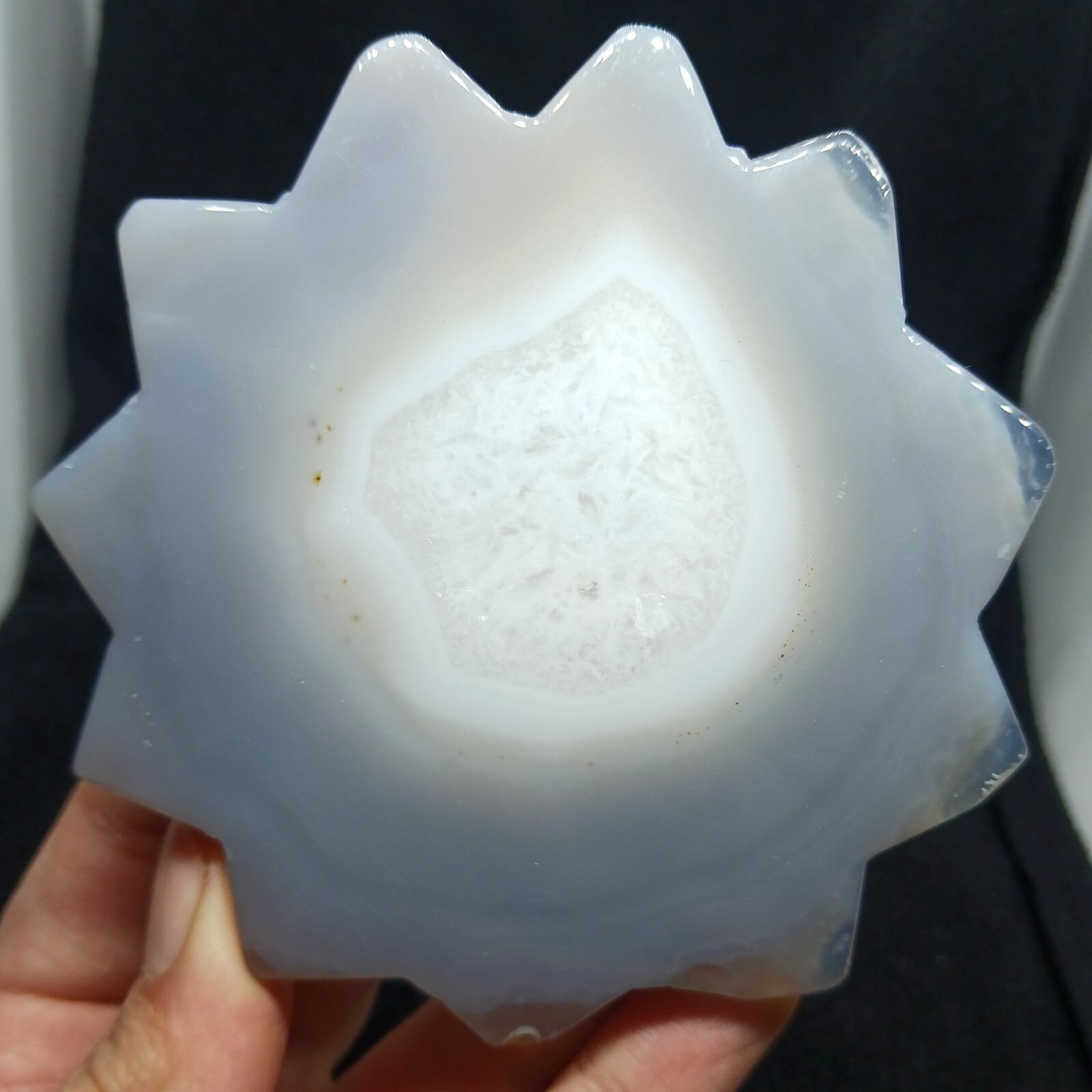 Blue Agate Crystal Sun Carving Large Natural Polished Agate Druzy With Stand