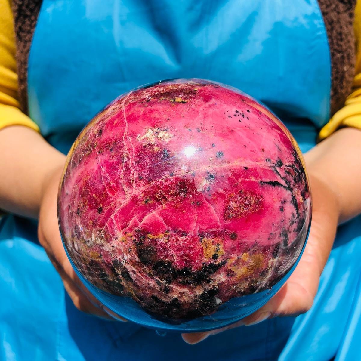 5.85 LB Natural Rhodonite Crystal Sphere Pink Black Healing Gem Stone 4777