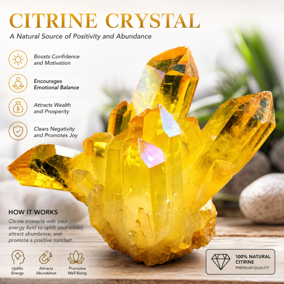 Aura Citrine Crystal Cluster Titanium Treated Rainbow Healing Specimen