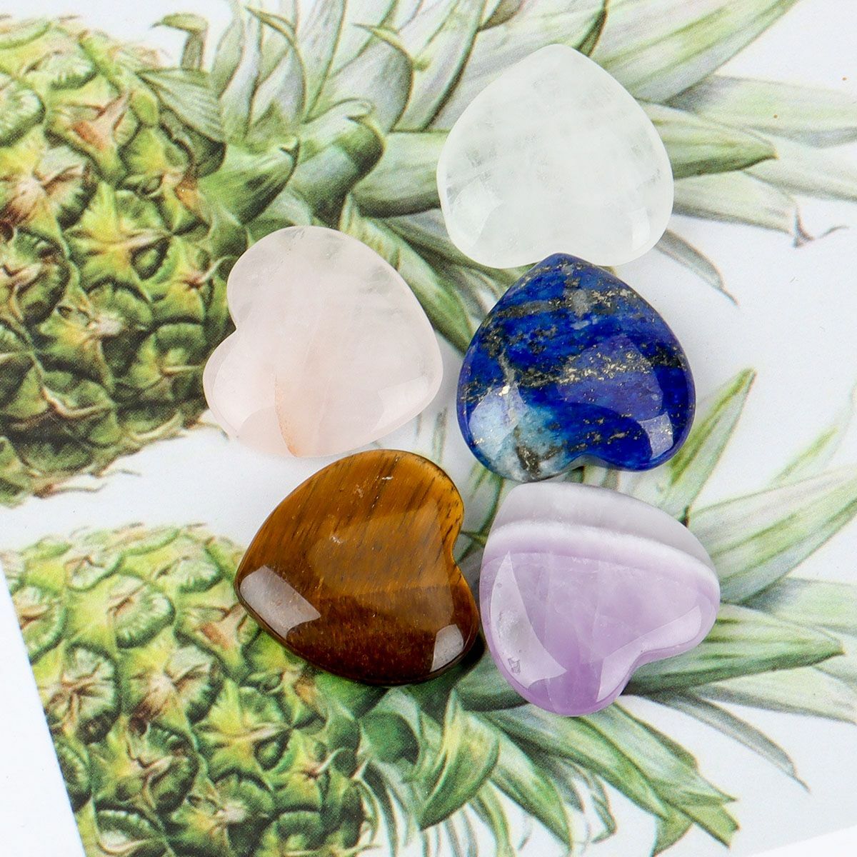 5/10PCS 20mm Natural Crystal Quartz Carved Heart Shaped Healing Love Gemstone