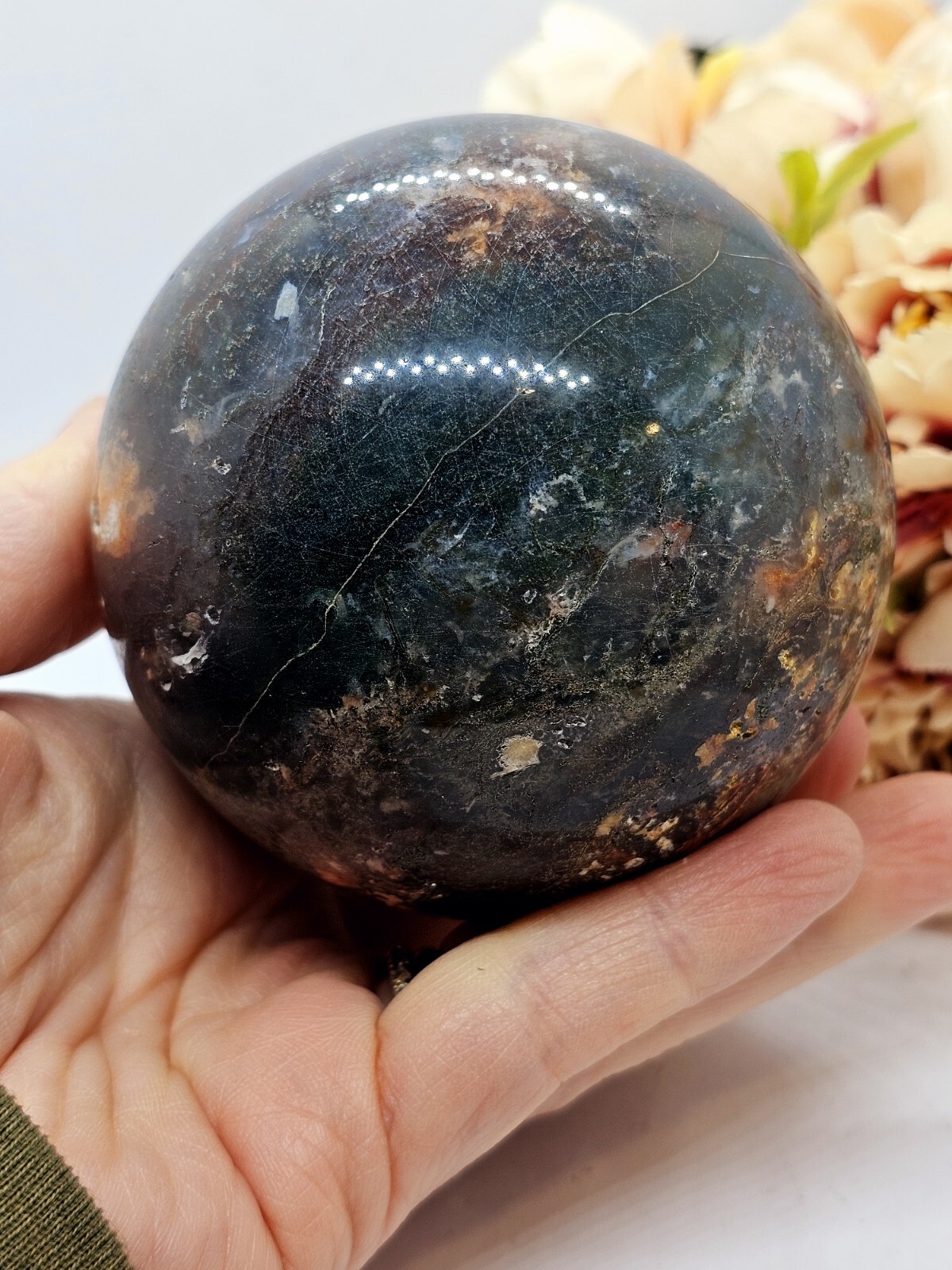 ✨️SALE✨️ Moss agate & Ocean Jasper Mix Sphere Green Red crystal Green 6.8cm 642g