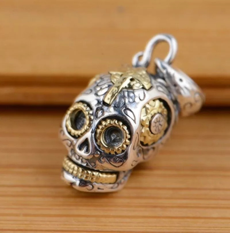 Men’s Fashion Jewelry Silver & Gold Skull Lightning Bolt Pendant Necklace