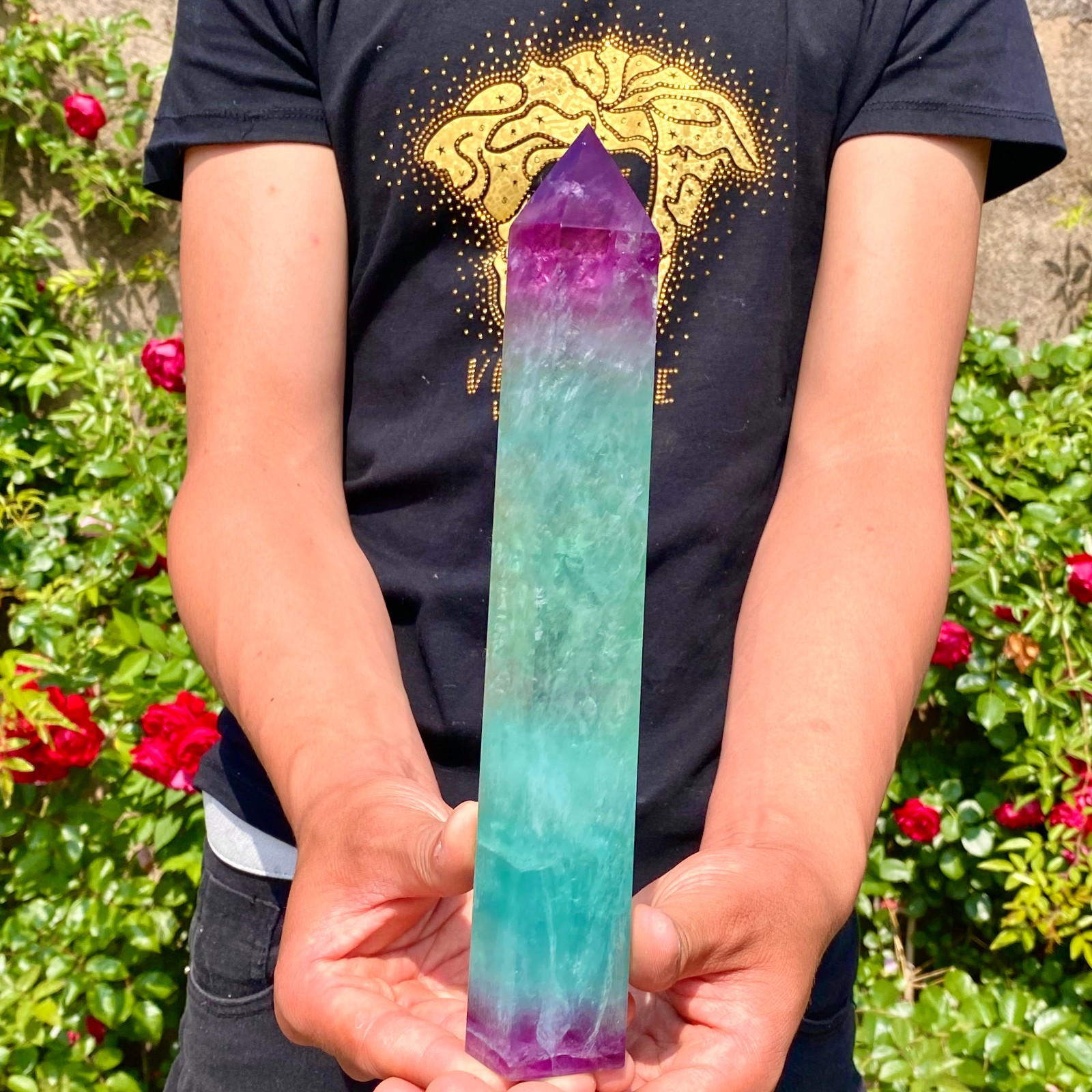 2.2LB Natural Rainbow Fluorite Quartz Healing Stone Crystal Point Wand Obelisk