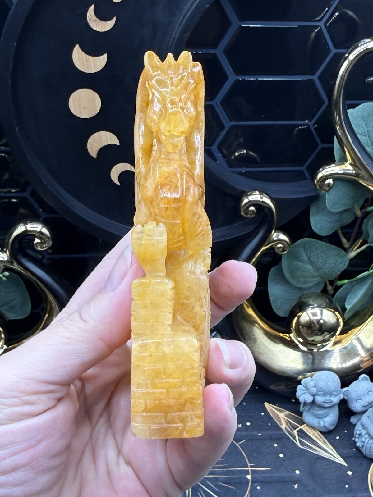 Golden Healer Carved Dragon beautiful carving Yellow Hematoid Free shipping