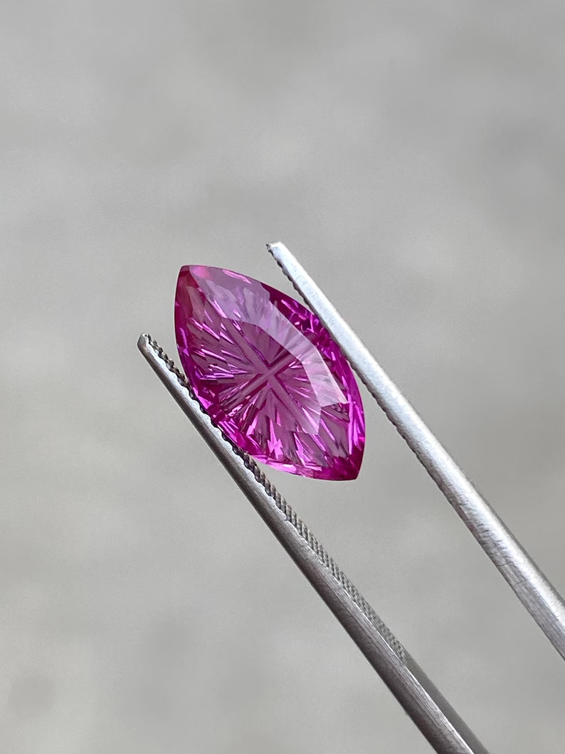 Purplish Sapphire Cross Cut Gemstone, Marquise Shape Lab Grown Stone For Gift .