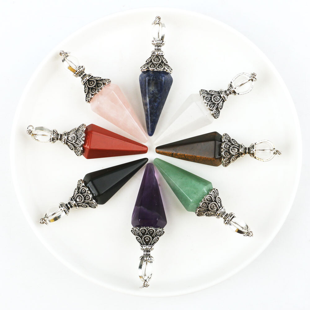 Natural Chakra Crystal Pendulum Hexagon Pyramid Chain Pendant Divination Healing
