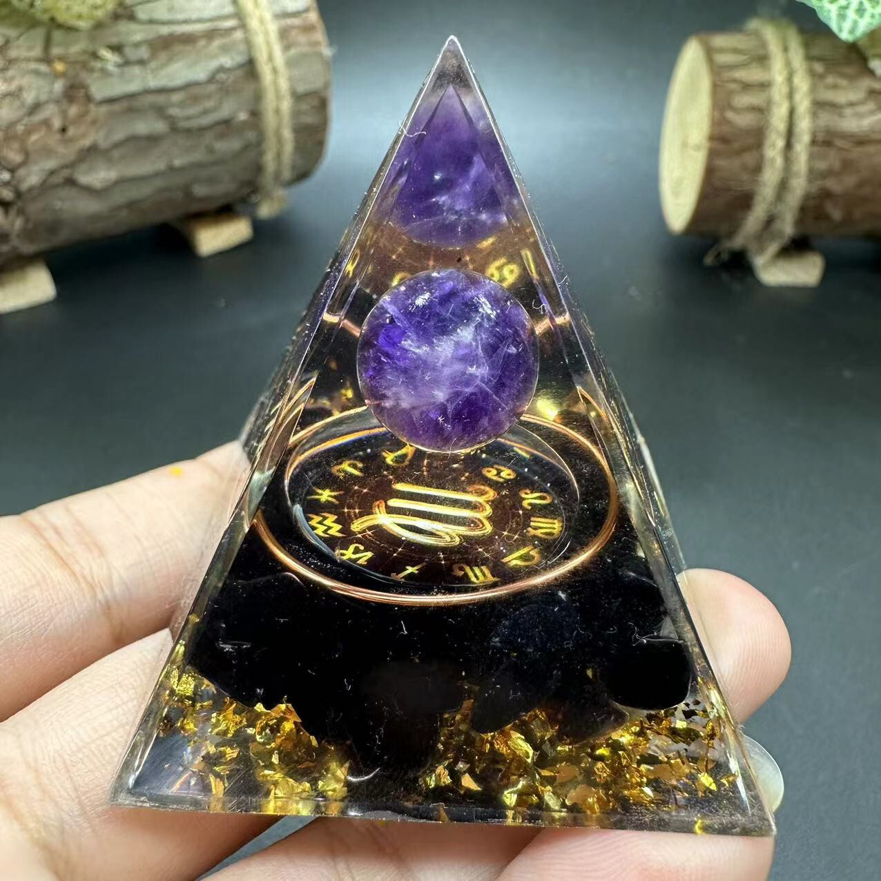 Orgone Pyramid Natural Amethyst Sphere quartz Obsidian tumbled healing 60mm 1pc