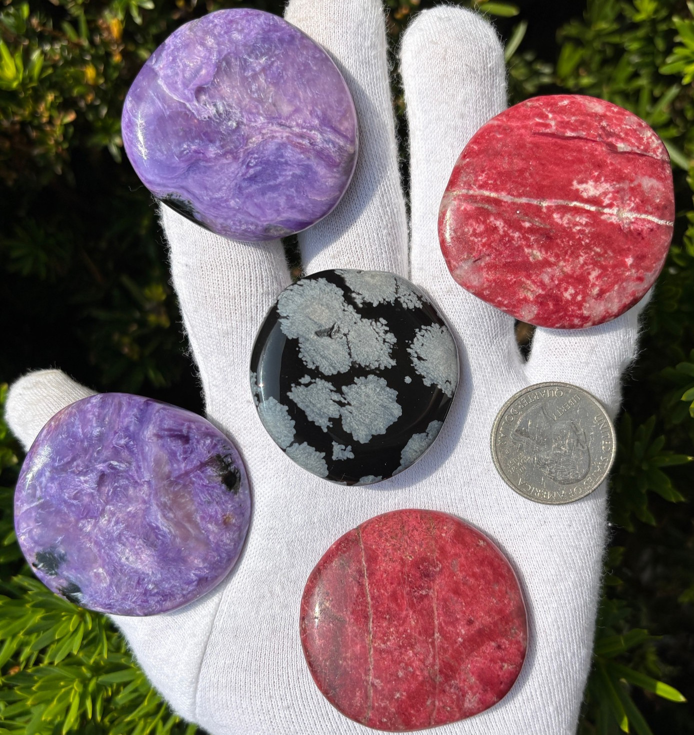 USA SALE 149g LOT 5 PALMSTONES THULITE CHAROITE THICK POCKET PALM STONES LARGE
