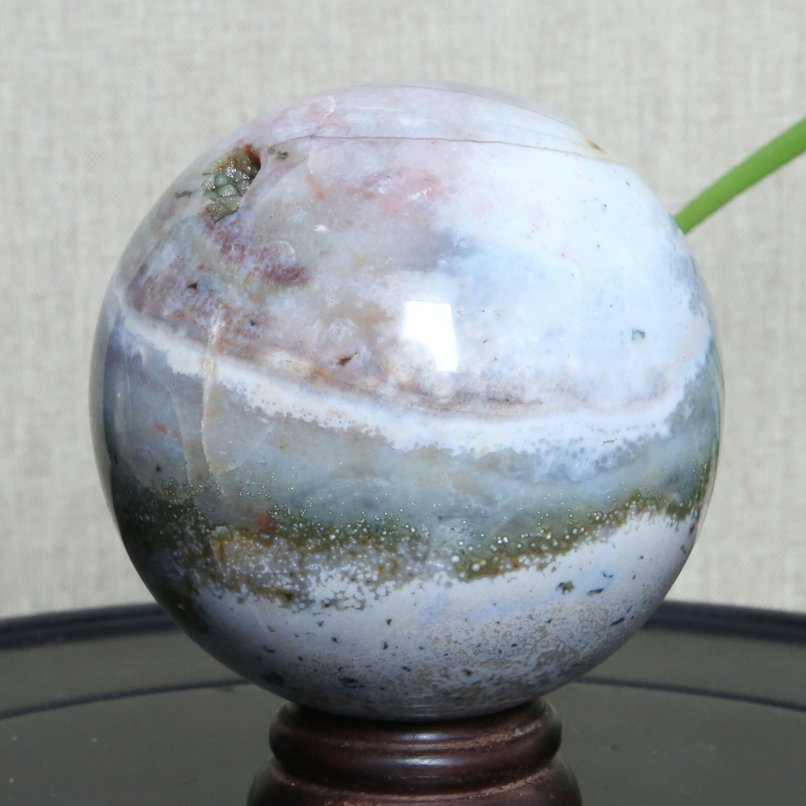 B3594-73mm-542g Amazing natural Ocean Jasper Orbicular Sphere Reiki Crystal Ball