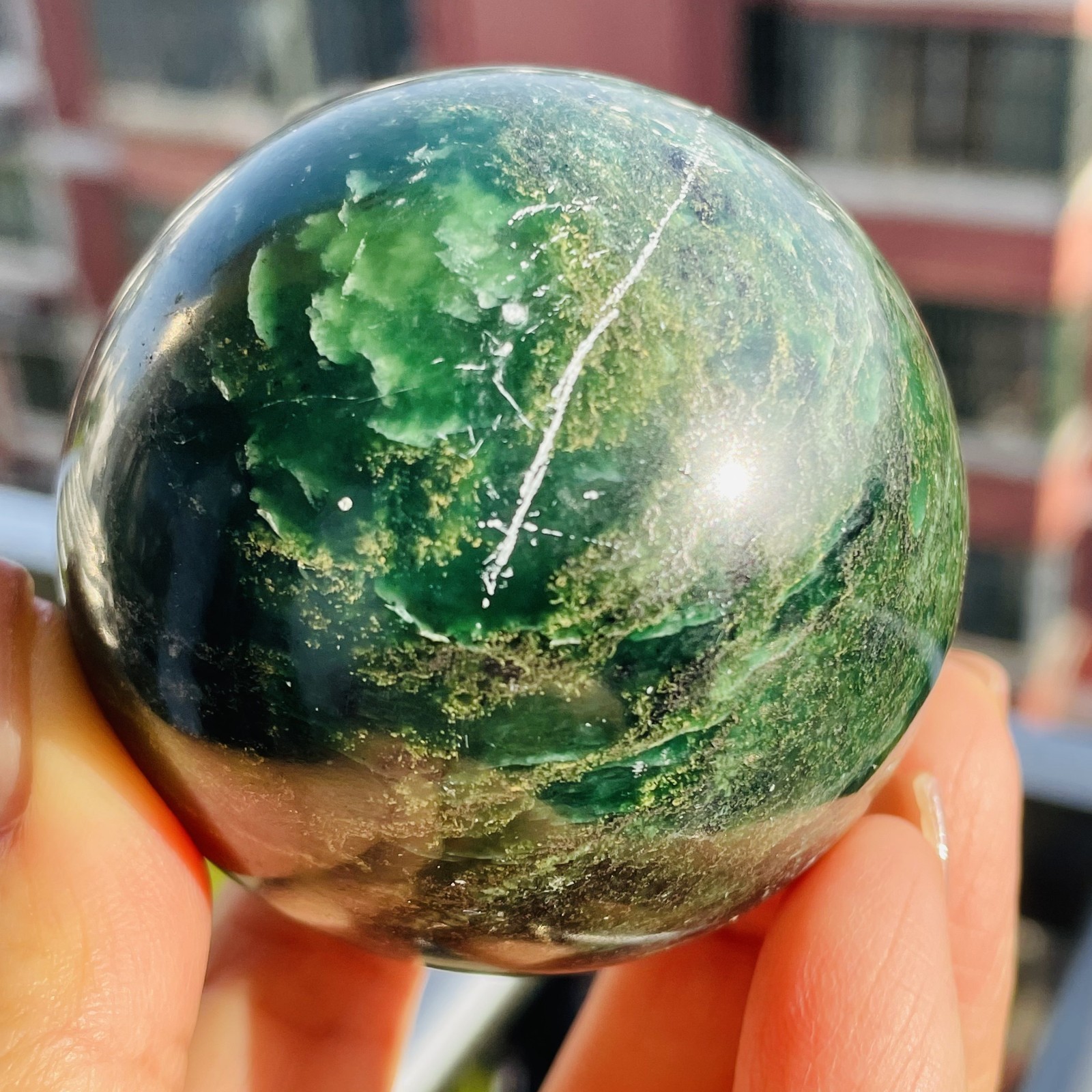 290G Natural emerald ball spiritual healing F3