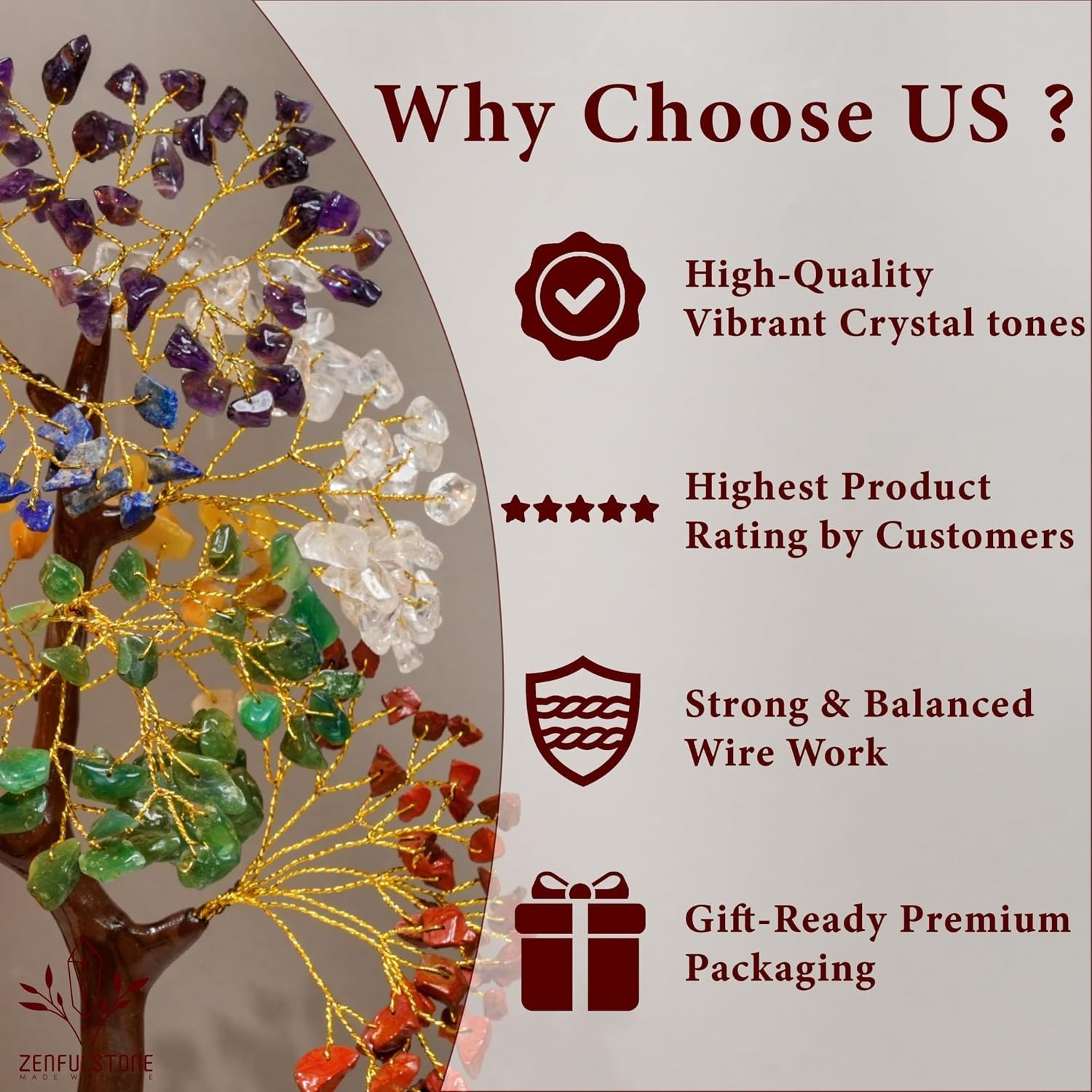 Artistic 10-Inch 7 Chakra Tree of Life Crystal Tree for Mindfulness Spaces