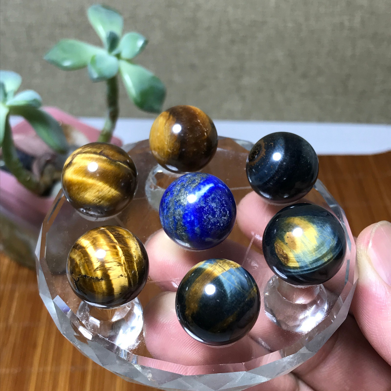 Natural lapis lazuli tiger eye gemstone Seven Star Array Specimen base 1310