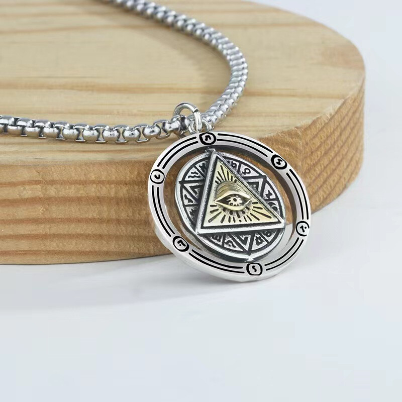 Men’s Fashion Jewelry Silver God’s eye Rotatable Pendant Necklace Gift 1PC