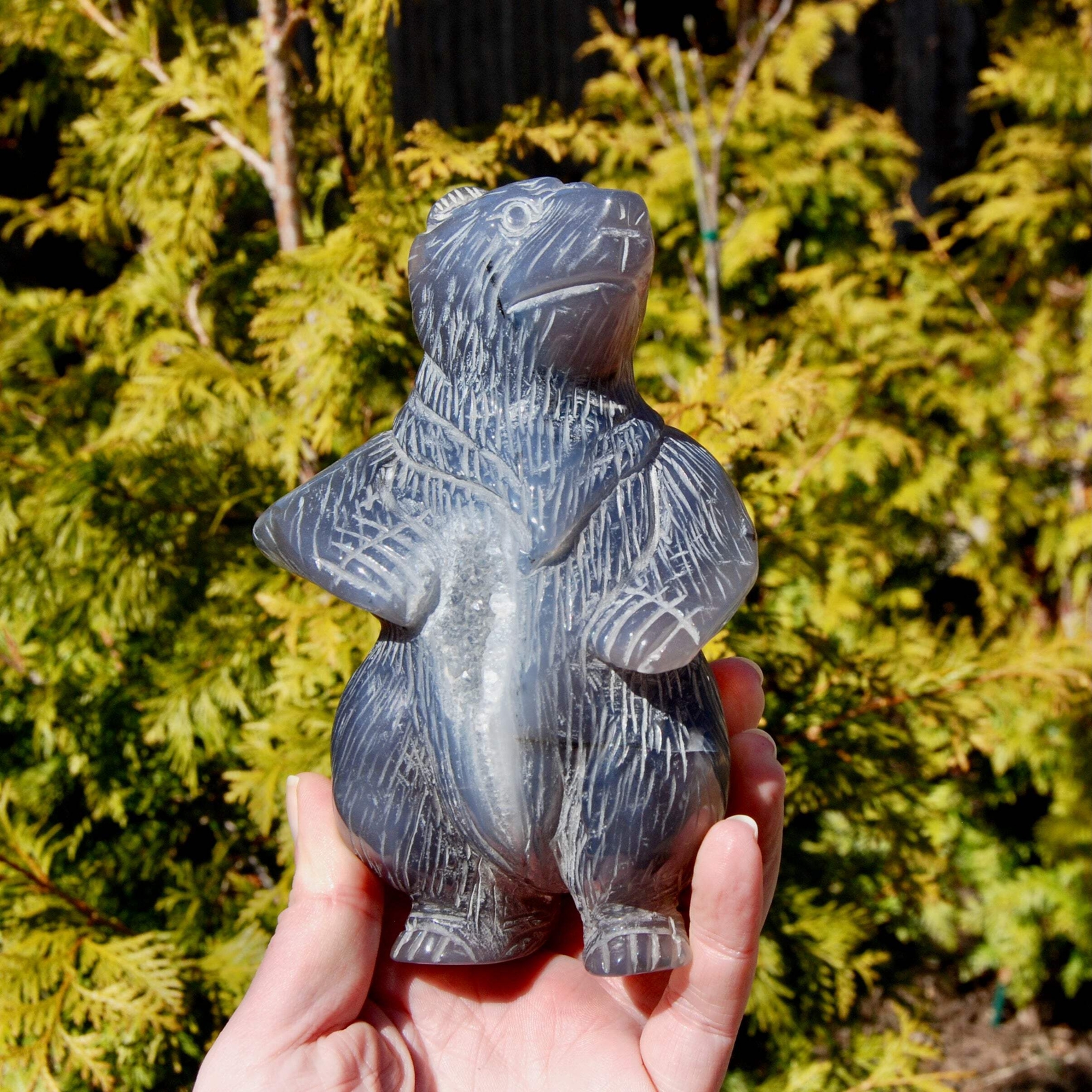 6in XL 1.9lb Agate Geode Carved Crystal Bear