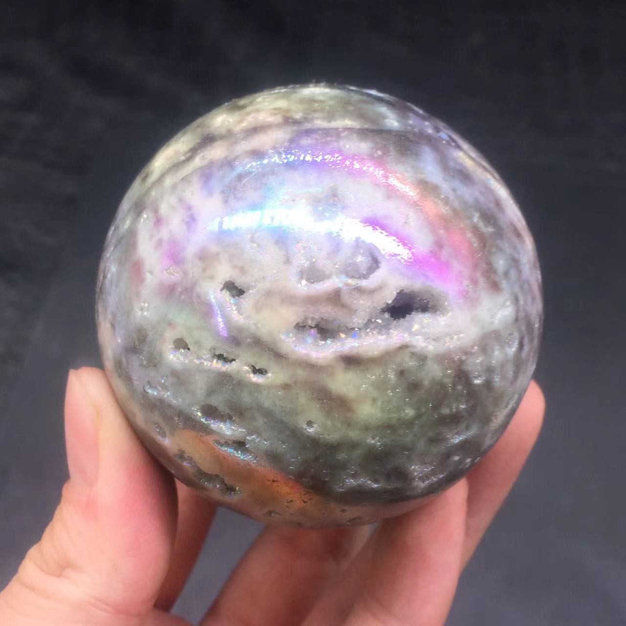 Angel Aura Natural Sphalerite Crystal Geode Druzy Ball Healing Decorate 65mm