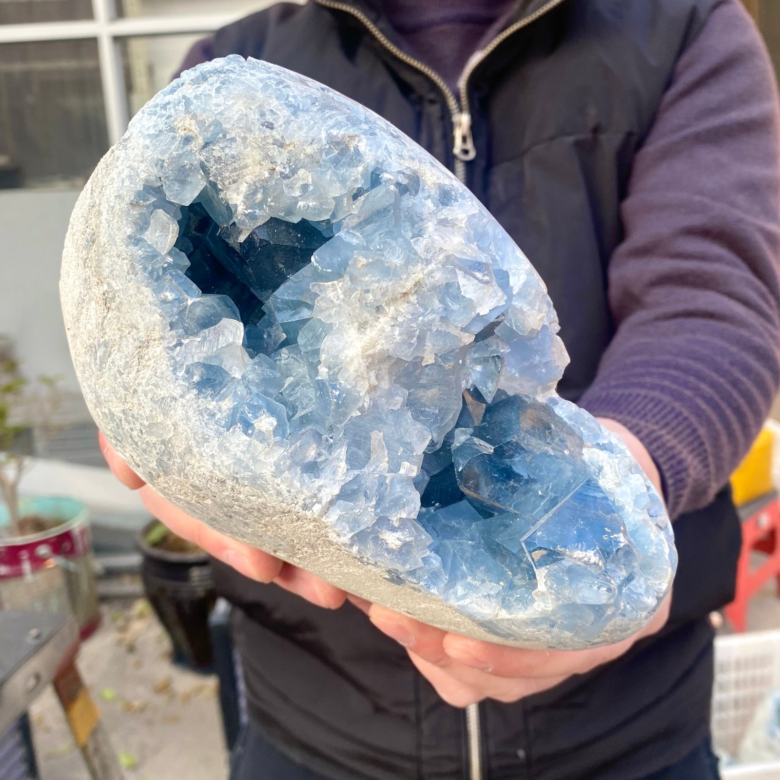 8.43LB Large Natural Blue Celestite Crystal Geode Quartz Cluster Mineral Specime