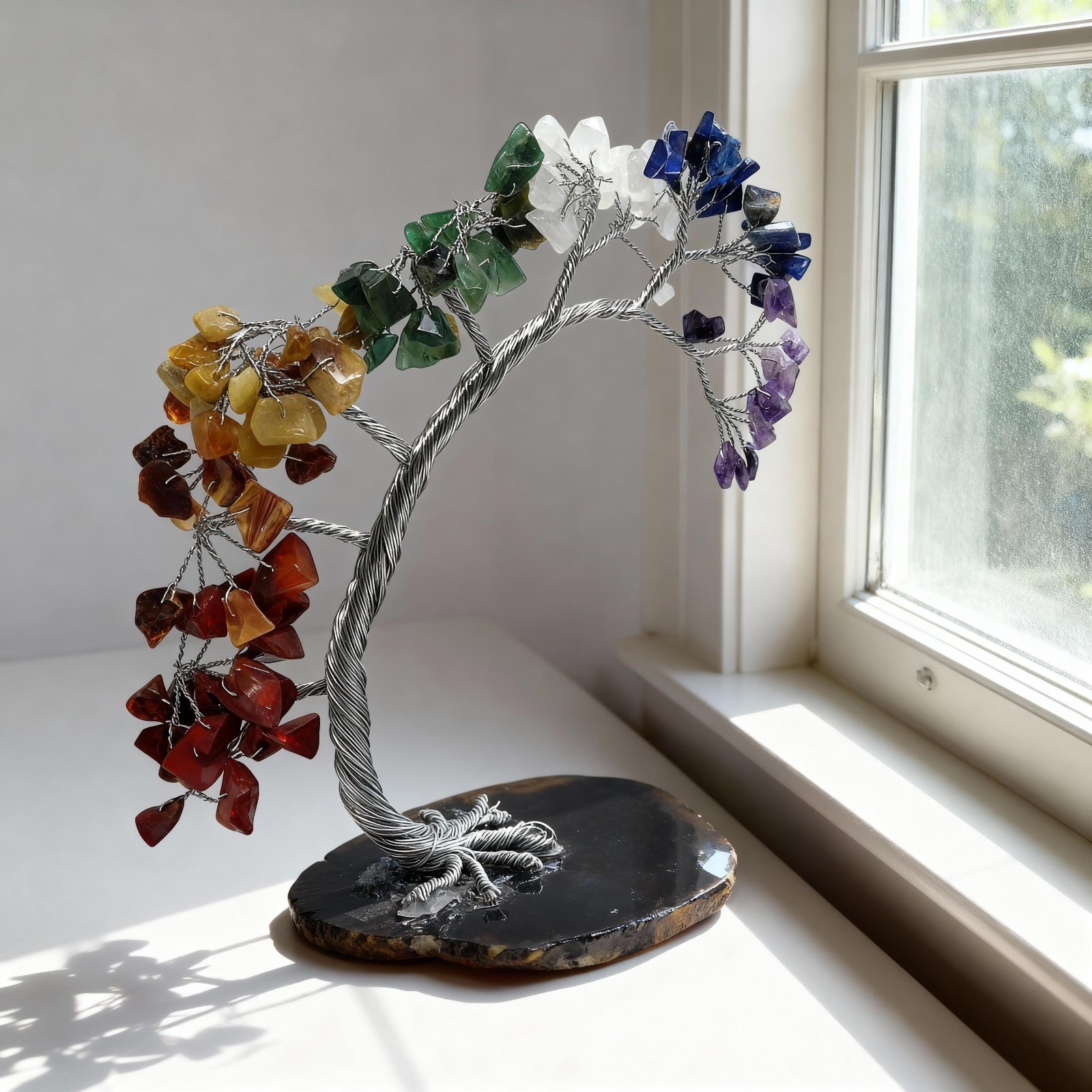 Premium 7 Chakra Gemstone Tree Decor, Mindfulness Table Accent, Gift Ready