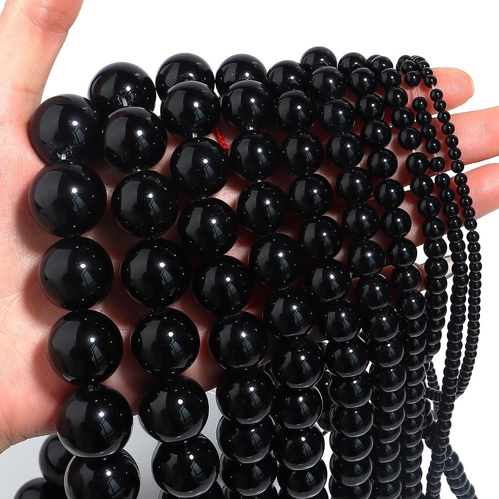 1 Strand Natural Stone Black Agate Round Loose Beads 2-20mm Pick Size for Crafts