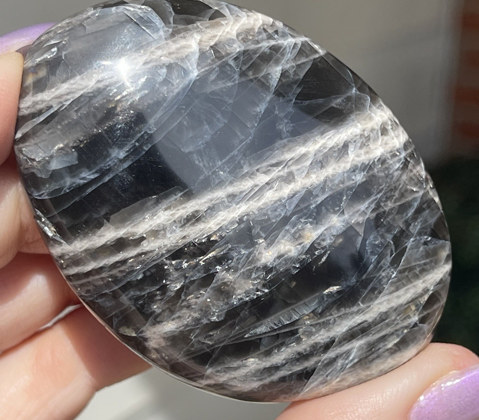 Black Sunstone Flat Palm Medallion Crystal Freeform Confetti sunstone Gemstone