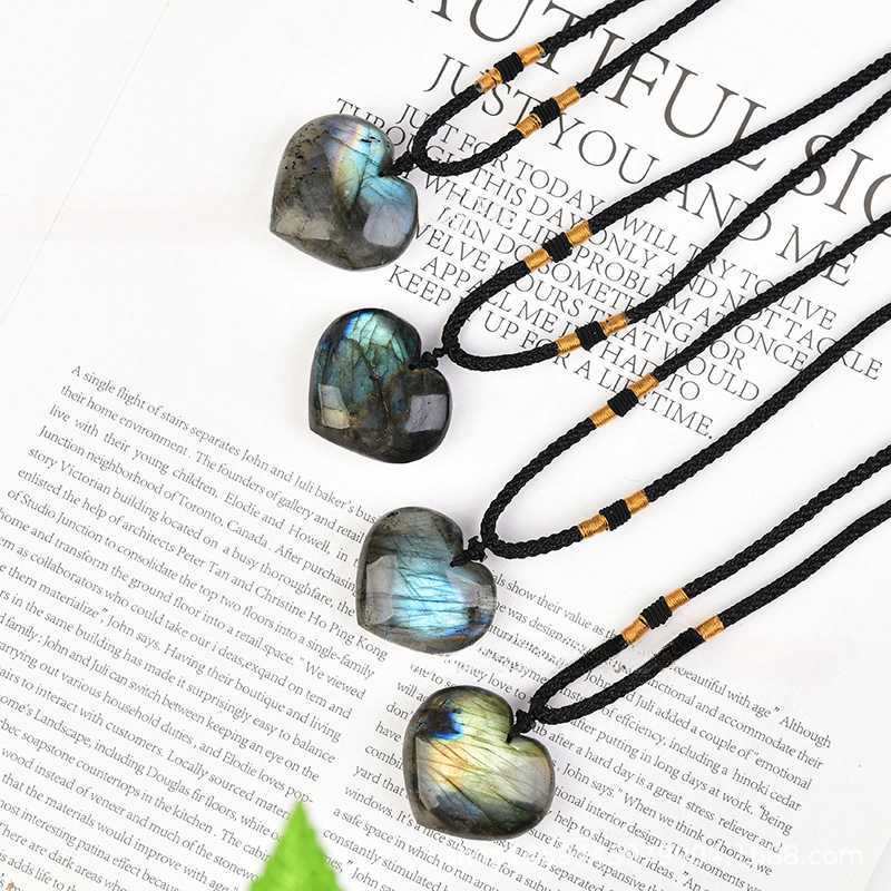 Natural Labradorite Heart Shaped Pendant Chakra Quartz Crystal Necklace Reiki US